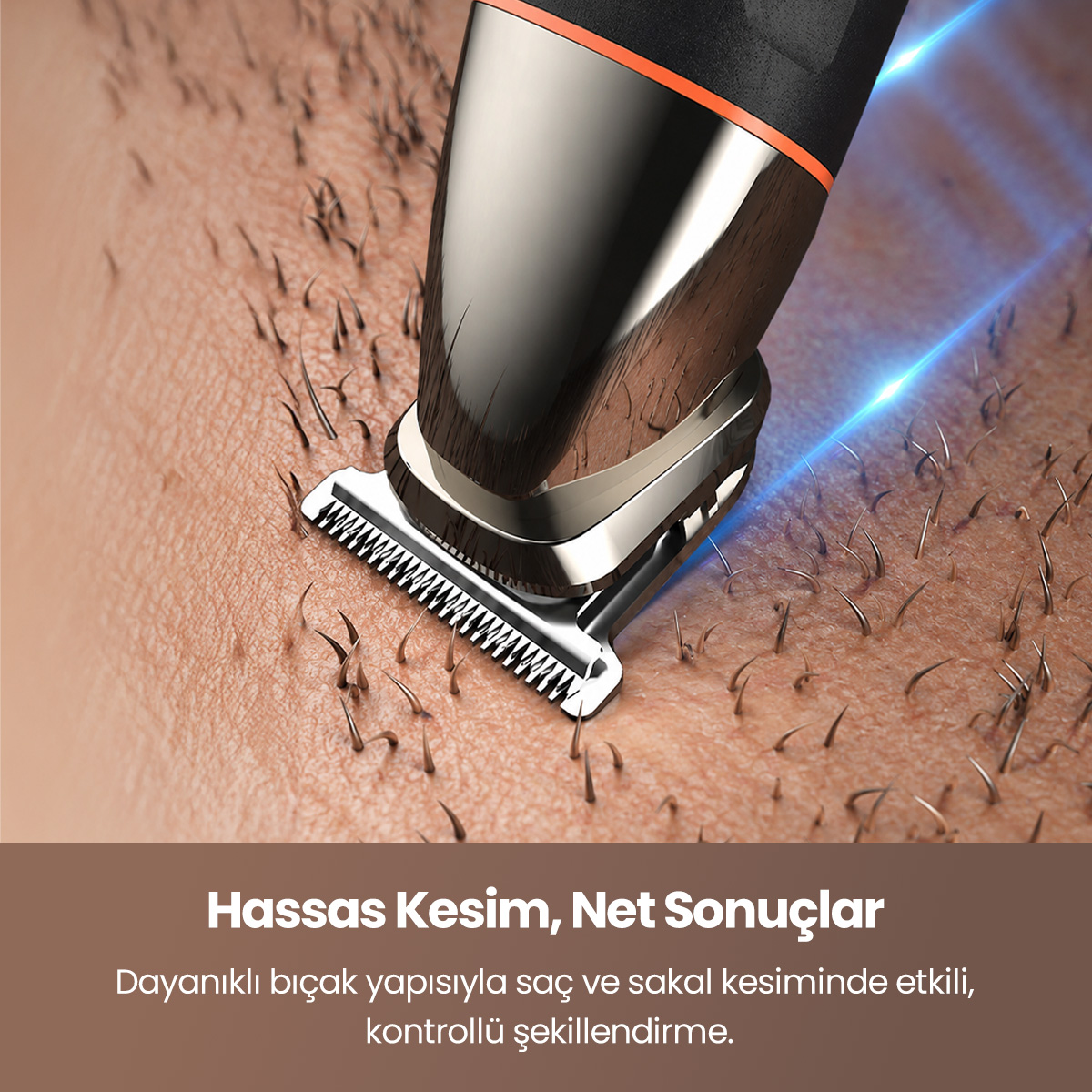 Cilt üzerindeki sakalları kesen bir tıraş makinesi.