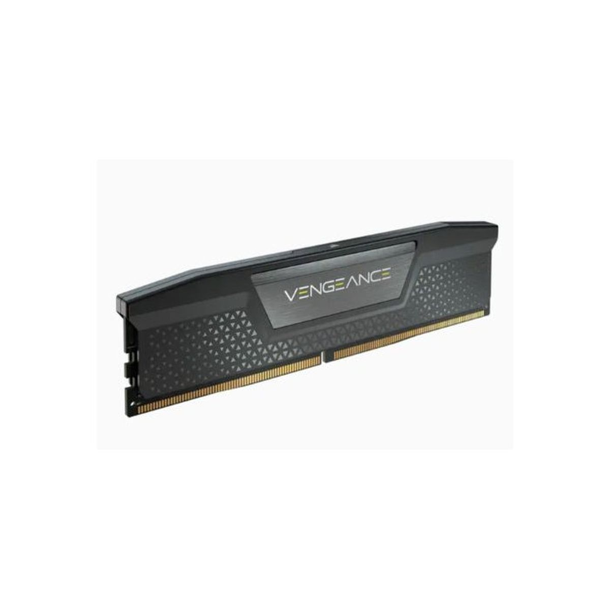 Barrette de RAM Corsair Vengeance noire avec contacts dorés sur fond blanc.