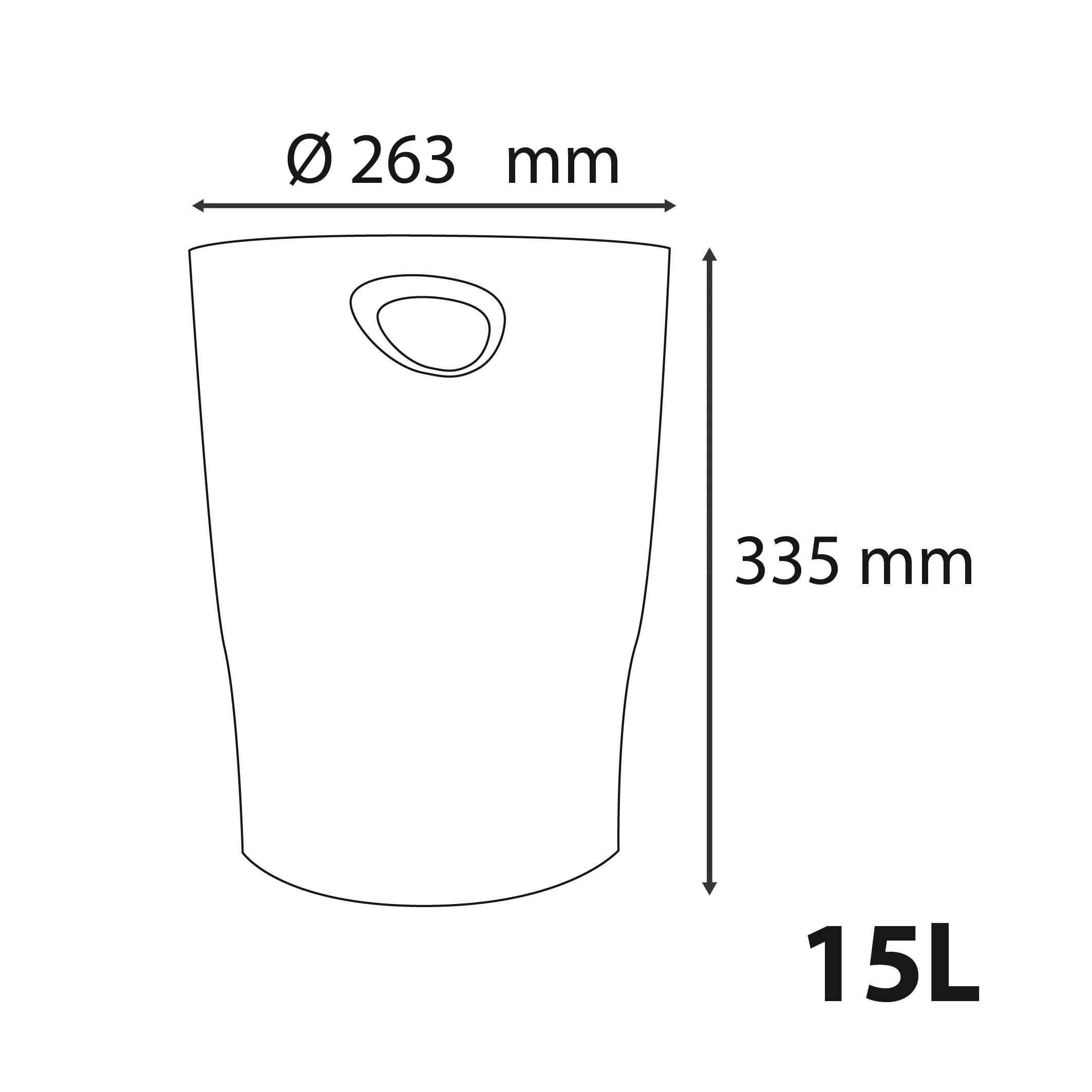 Technische Zeichnung eines 15L Eimers mit 263mm Durchmesser und 335mm Höhe.