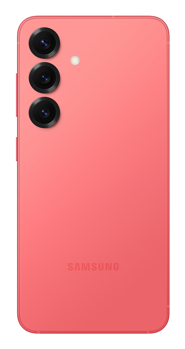 Dos d'un smartphone Samsung rose avec trois objectifs de caméra alignés verticalement et un flash LED.
