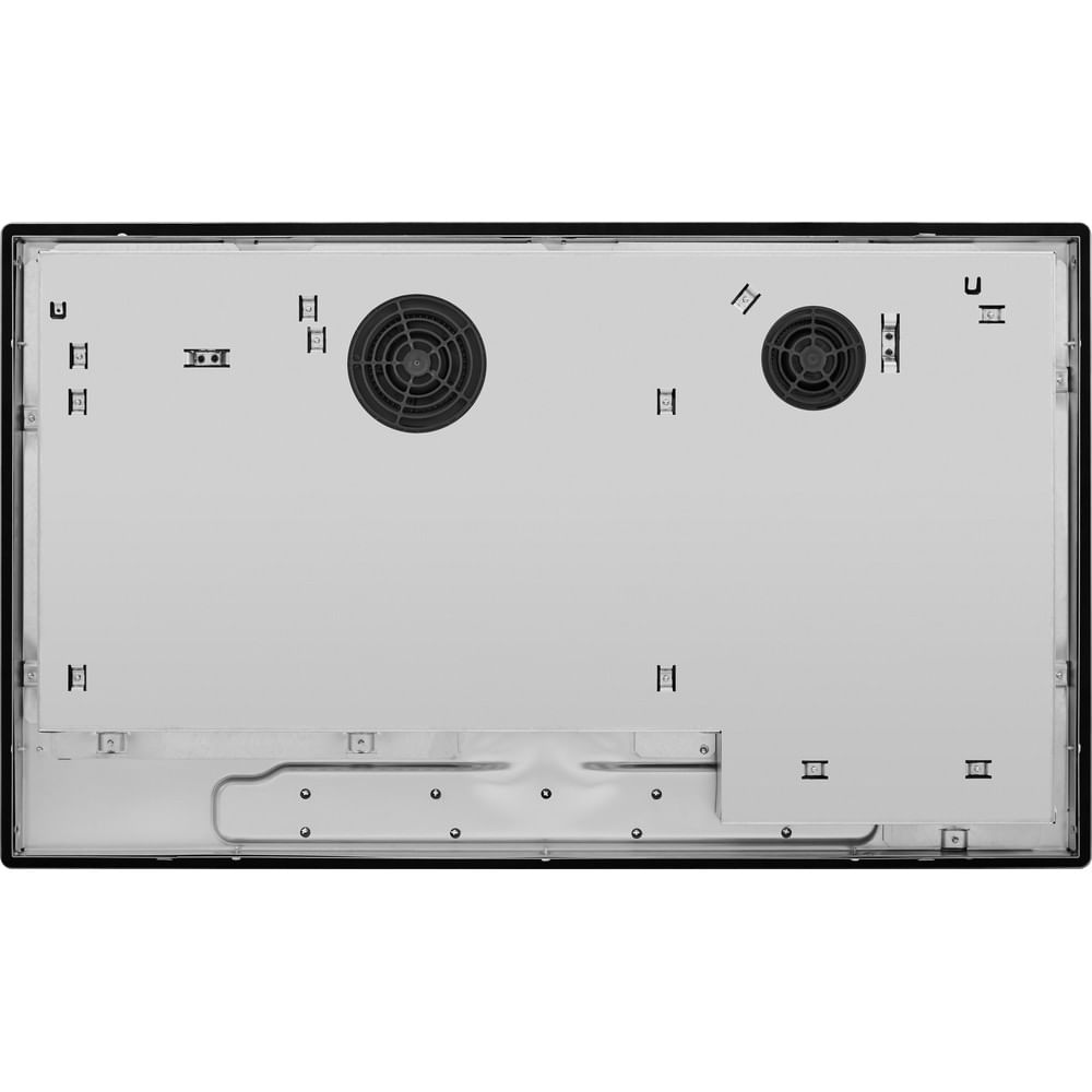 Vista inferior de una placa de cocción moderna con dos ventiladores integrados.