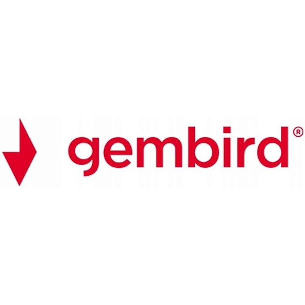Rotes Gembird-Logo mit einem nach unten zeigenden Pfeilsymbol auf weißem Hintergrund.