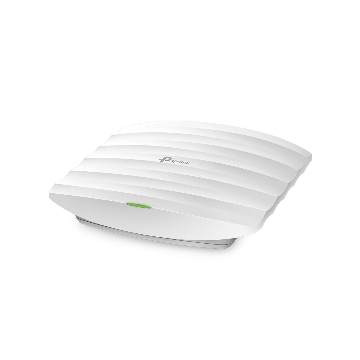 Biały, falisty punkt dostępowy TP-Link z zieloną diodą LED na białym tle.