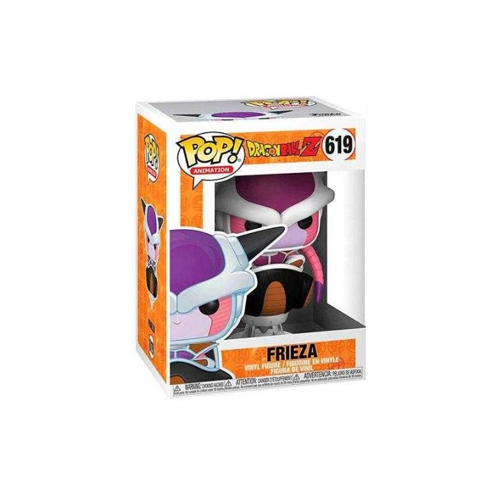 Una figure in vinile Pop! di Frieza da Dragon Ball Z nella sua confezione originale su sfondo bianco.