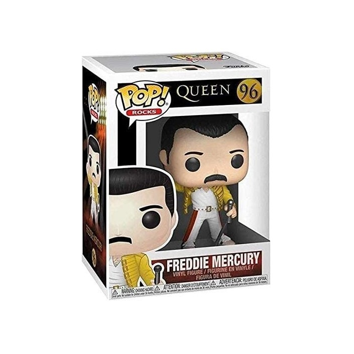 Action figure in vinile Pop! di Freddie Mercury nella scatola.