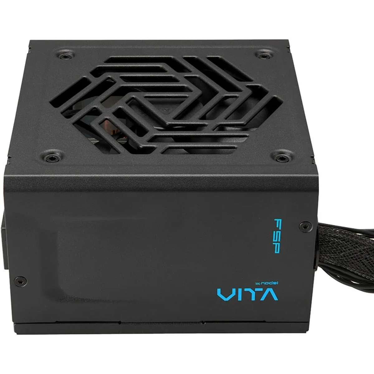 Un bloc d'alimentation FSP Vita noir avec des logos bleus et une grille de ventilation.