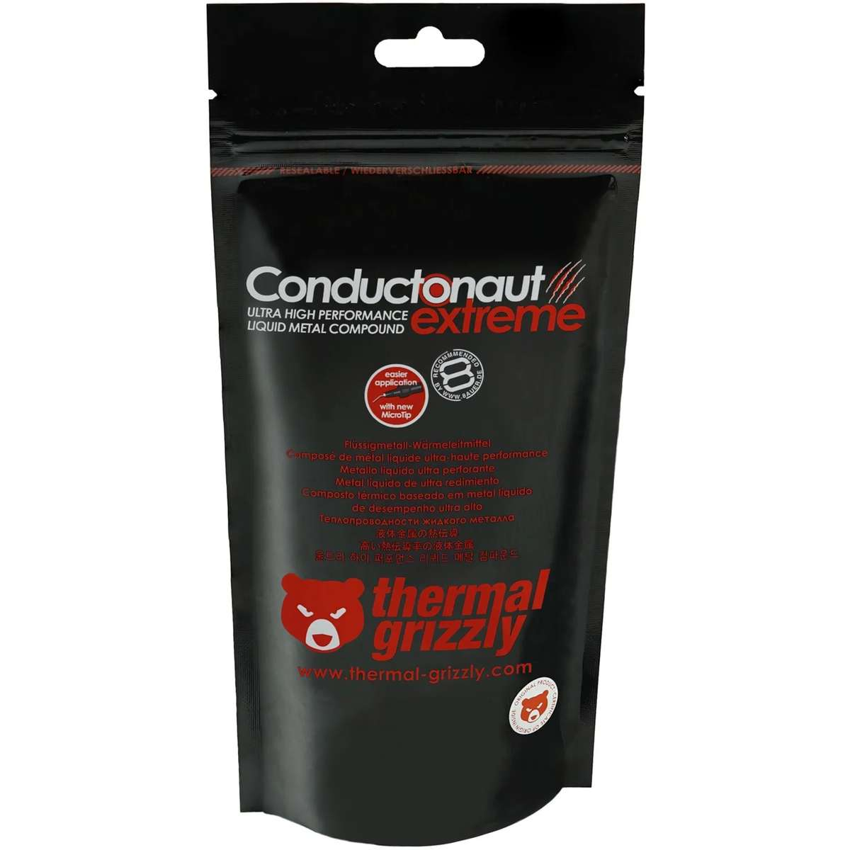 Confezione nera di metallo liquido Thermal Grizzly Conductonaut Extreme.