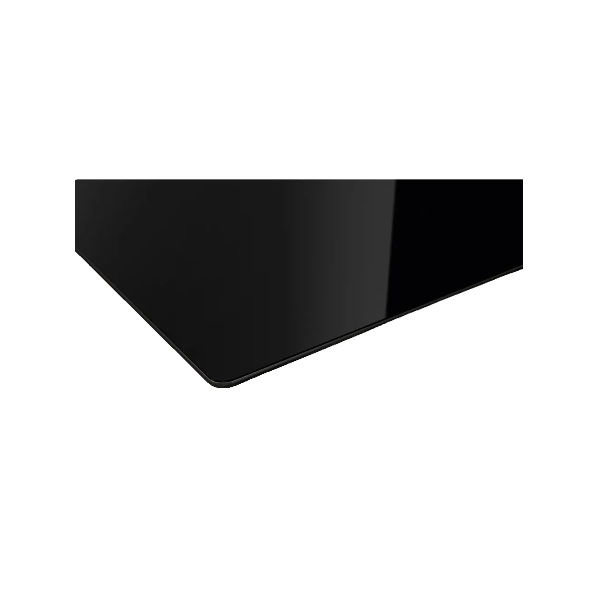 Eine glänzende, schwarze Oberfläche mit abgerundeten Ecken und feinen Lichtreflexen.
