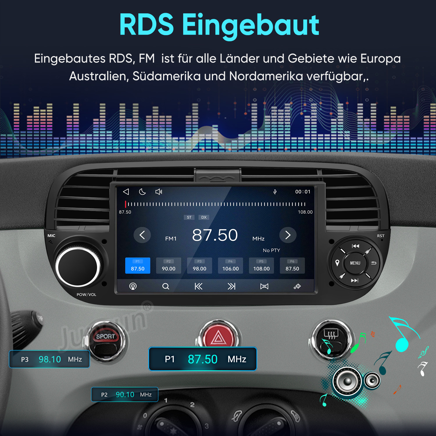 Autoradio mit digitalem Touchscreen und eingebautem RDS-System.