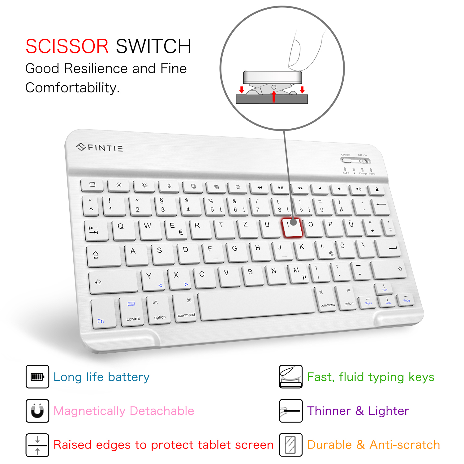 Tastatur Apple FINTIE + für Cover Weiß Marmor Kunstleder, Tablethülle Flip Schutzhülle