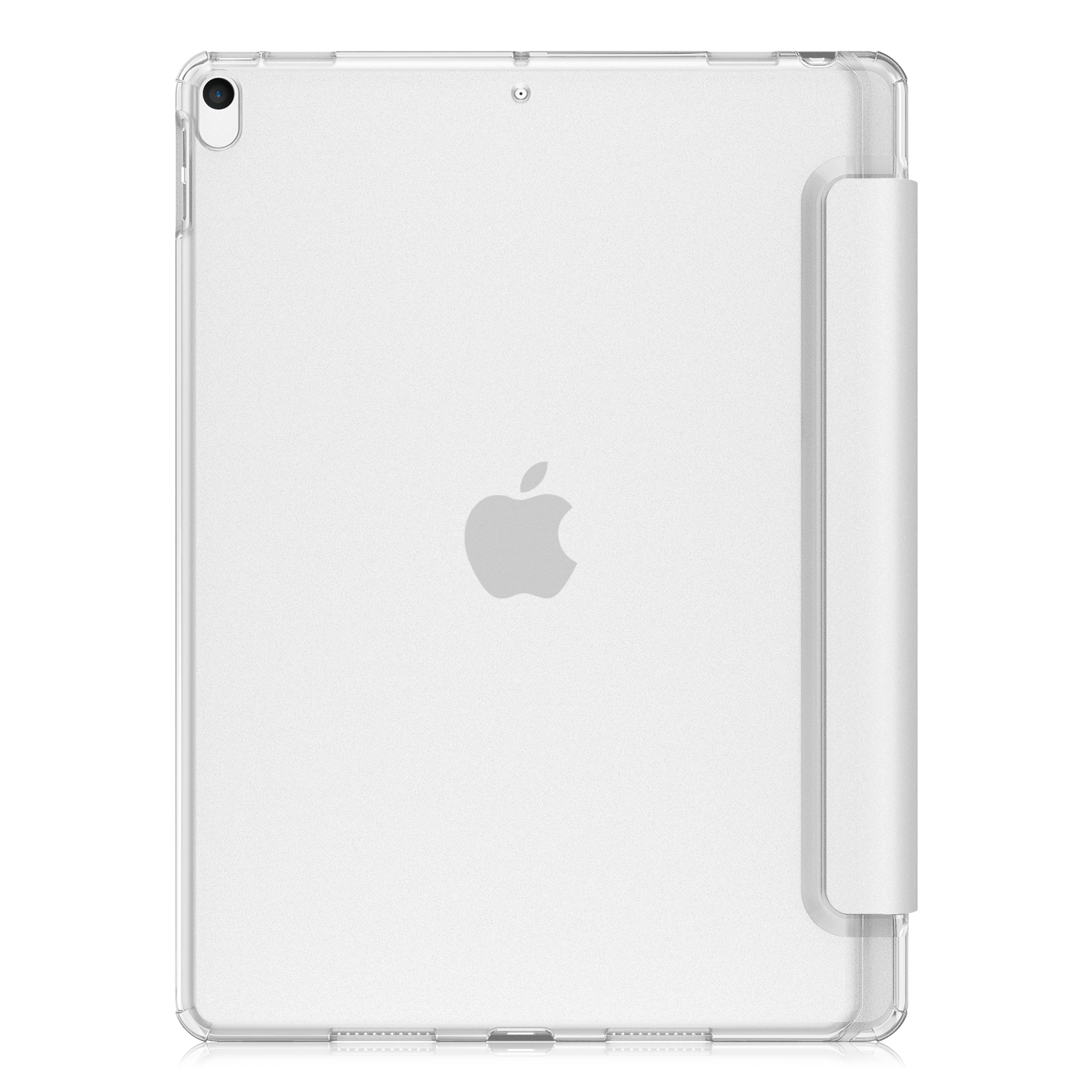 Transparente iPad-Hülle mit Apple-Logo und Seitenabdeckung.