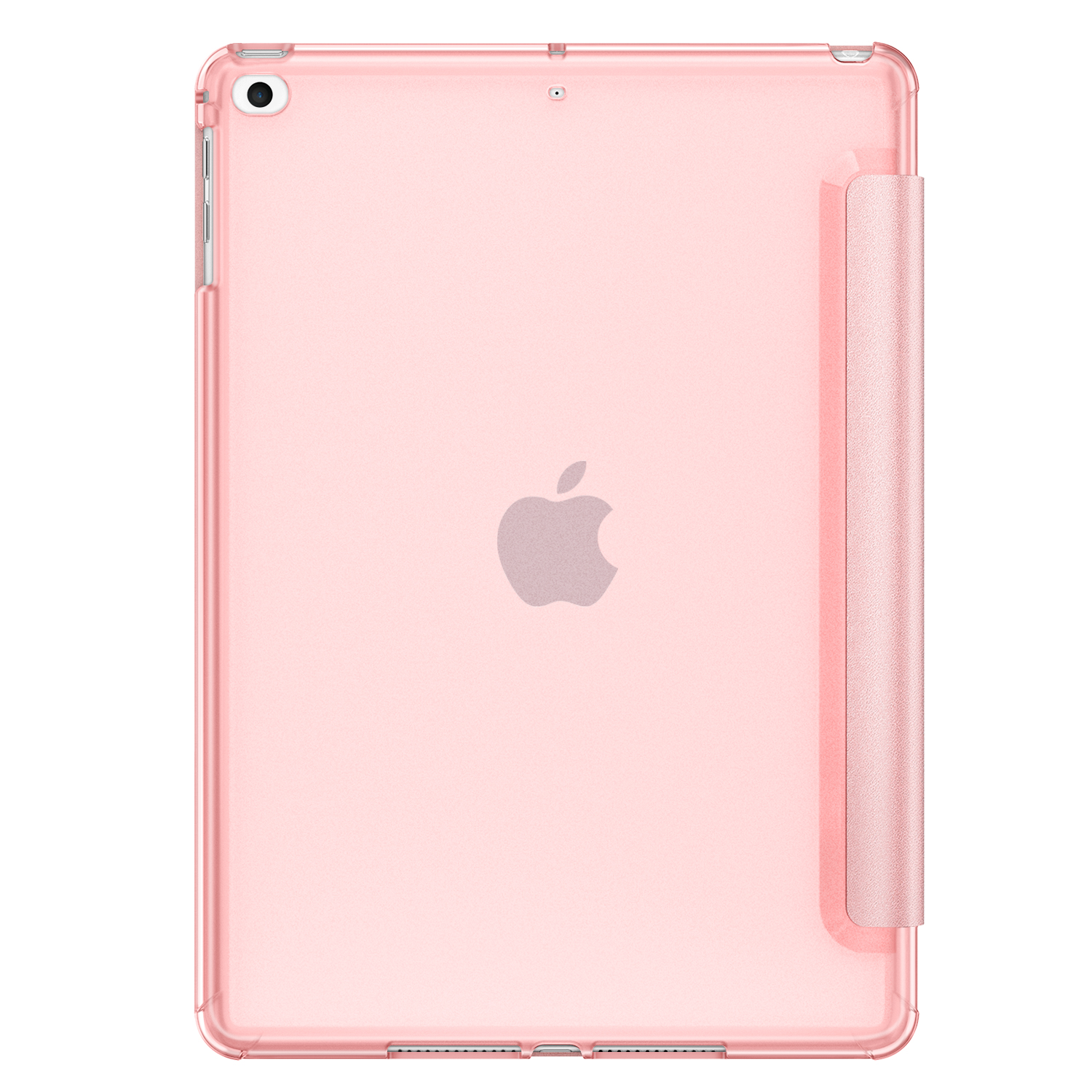 Rosa iPad mit rosa Hülle. Apple-Logo sichtbar.