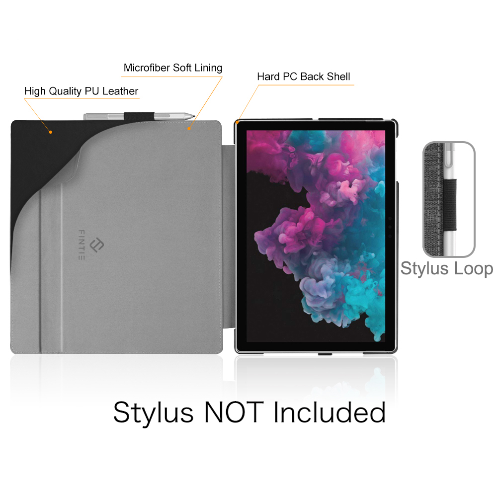 Tablet-Hülle mit Stift, zeigt Details wie Futter und Stiftschlaufe.