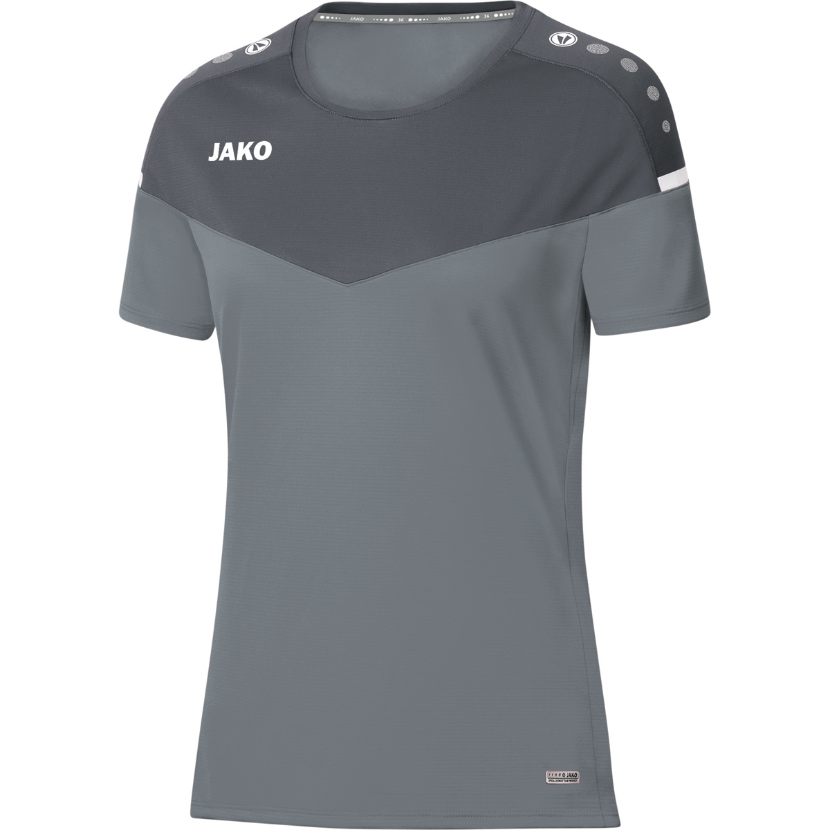 JAKO T-Shirt Champ 2.0 6120 light, Damen, 36, Gr. steingrau/anthra