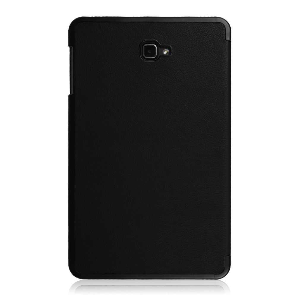 Schwarze Tablet-Hülle. Rückansicht. Kamera und Tasten sichtbar.