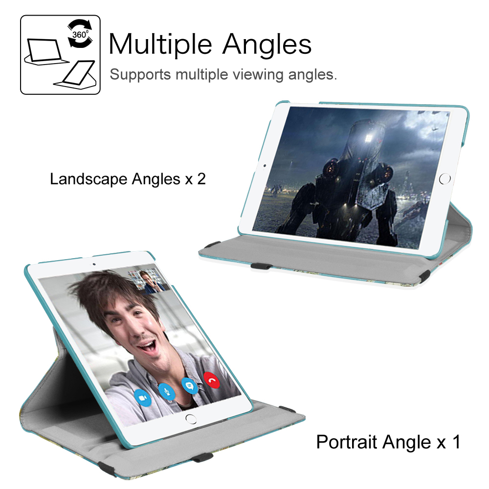 Tablets in Hüllen, die in verschiedenen Winkeln angezeigt werden. Eines zeigt einen Videoanruf, das andere einen Roboter.