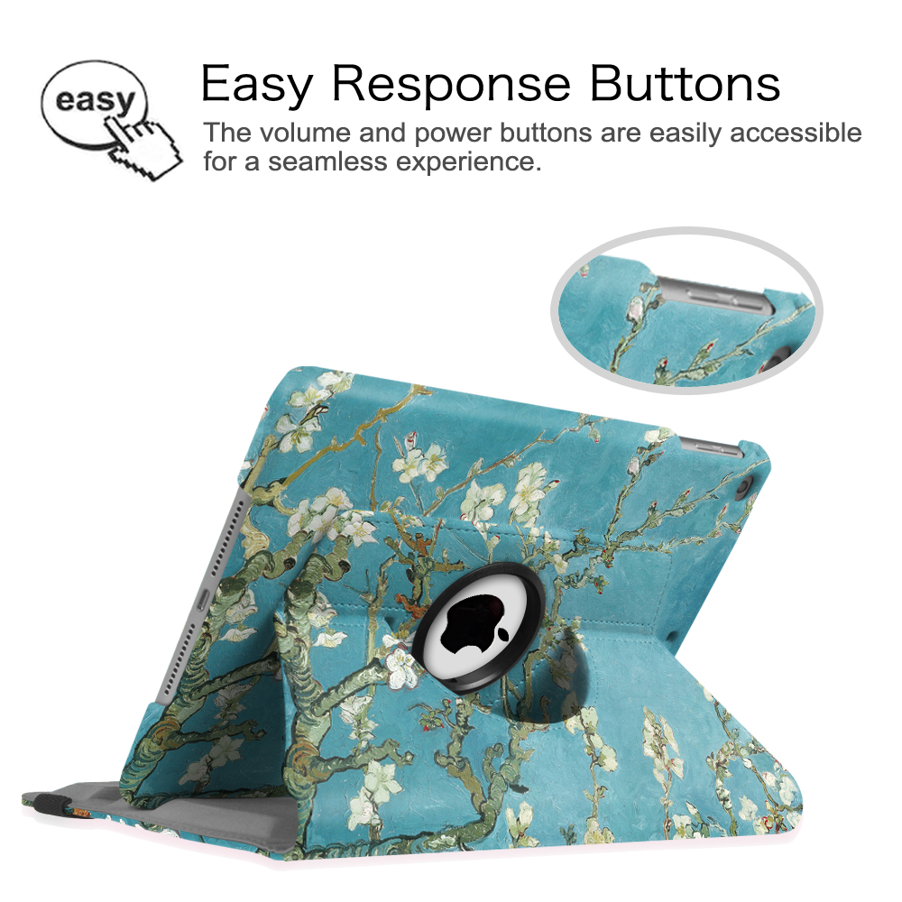 Tablethülle mit Van Gogh-Gemäldedesign, zeigt einen Bildschirm mit weißem Apple-Logo.