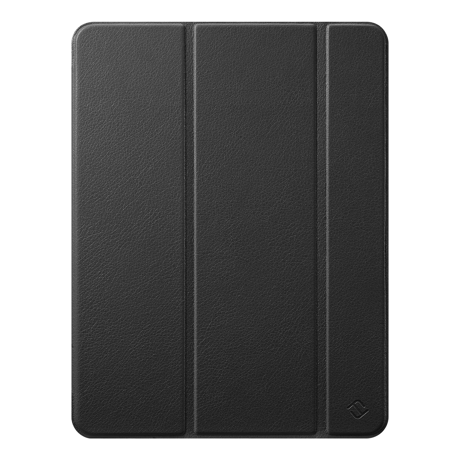 Eine schwarze Tablet-Hülle mit strukturierter Oberfläche und drei vertikalen Linien.