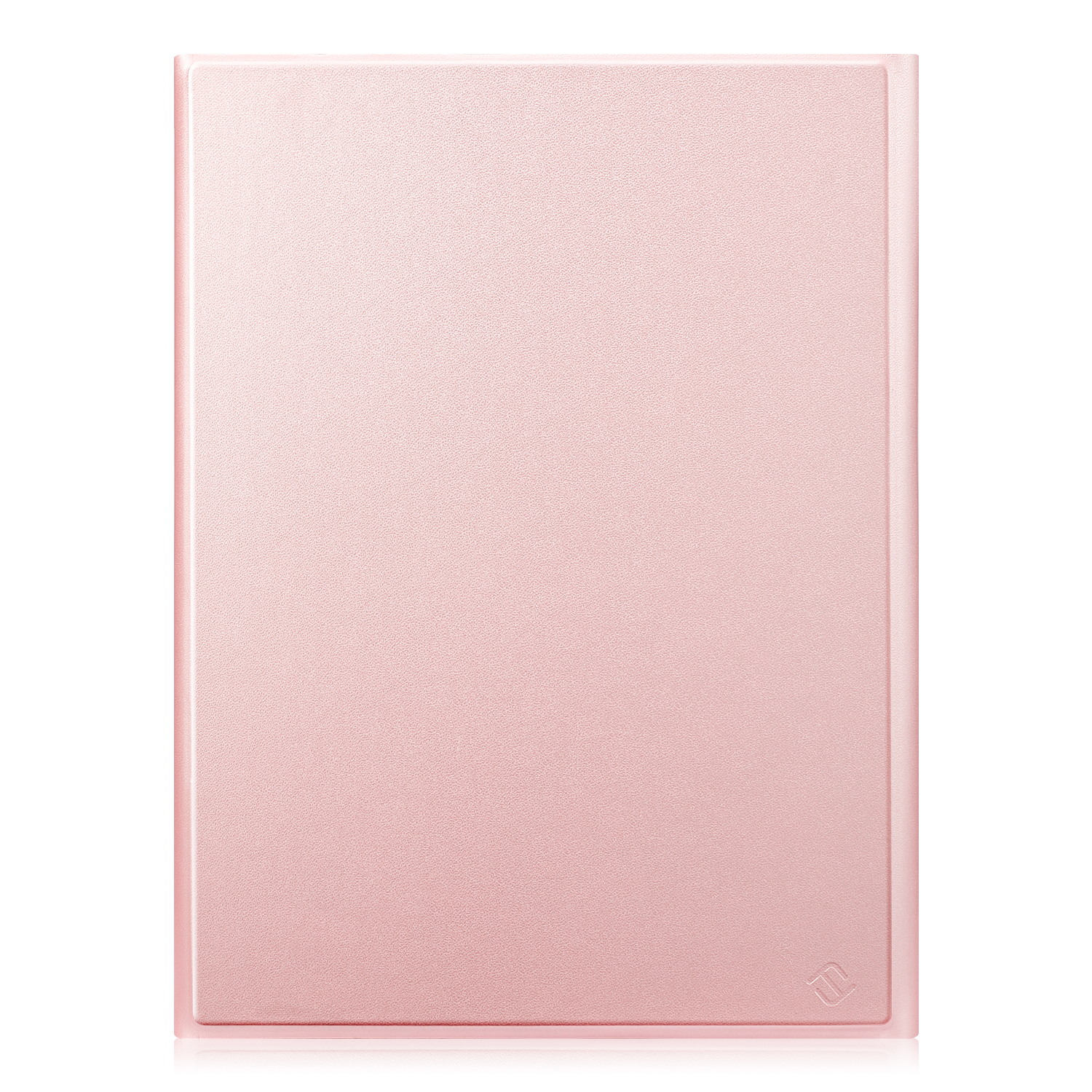 Eine rosa Tablet-Hülle, schlichtes Design, mit kleinem Logo.