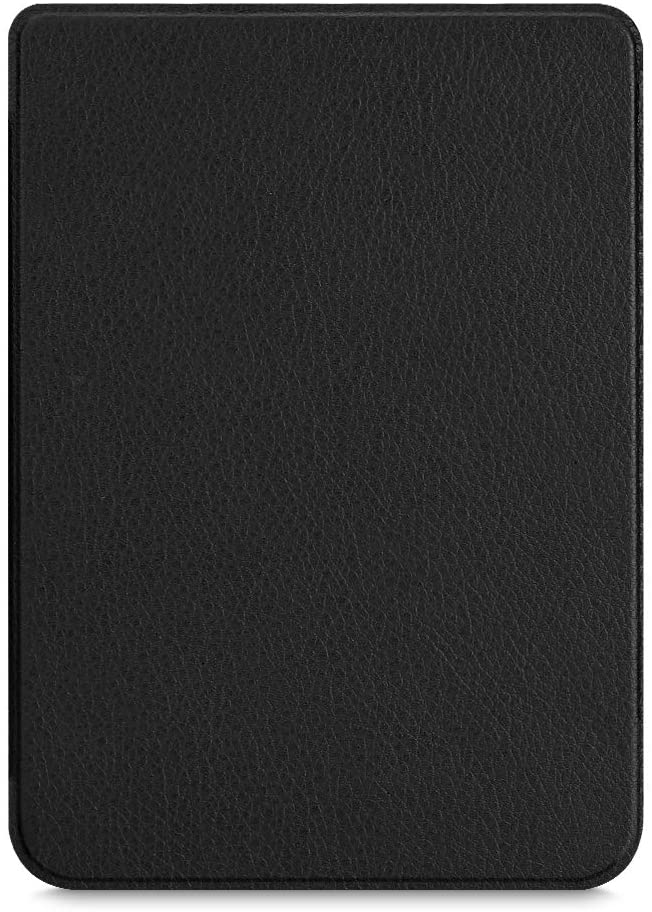 Schwarze Tablet-Hülle mit Lederstruktur. Rechteckige Form mit abgerundeten Ecken. Glatte Oberfläche.
