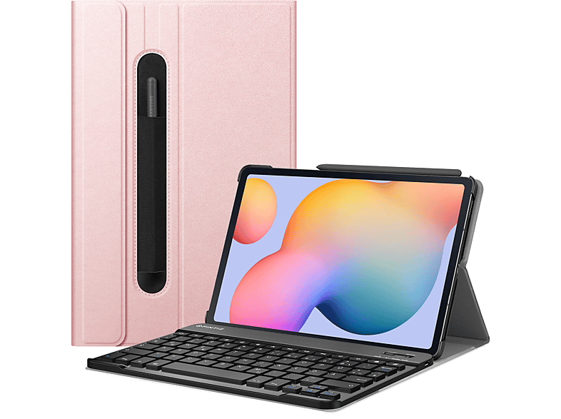 FINTIE Hülle + Tastatur Tablethülle Bookcover für Samsung Kunstleder, Roségold | Tablet Bookcover