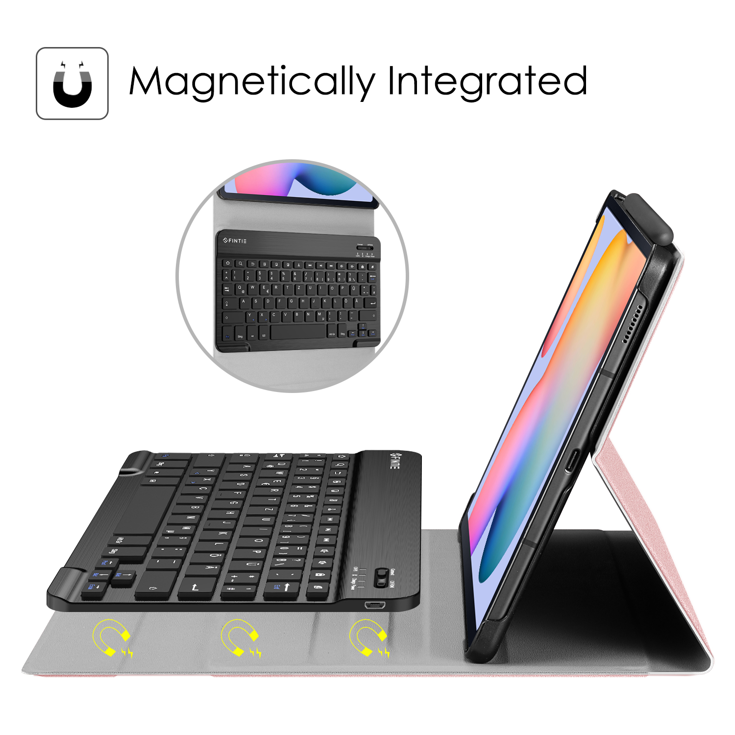 FINTIE Hülle + Tastatur Tablethülle Roségold Kunstleder, für Bookcover Samsung