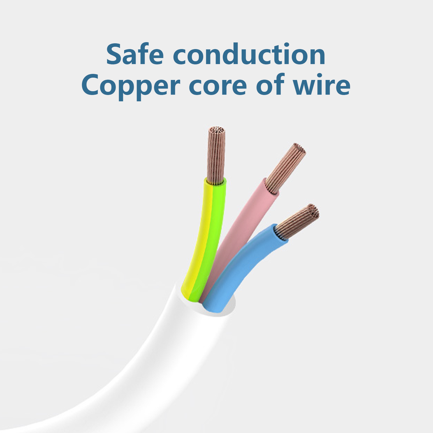 Drei Drähte mit verschiedenen Farben, grün, rosa und blau, die aus einem weißen Kabel kommen.
