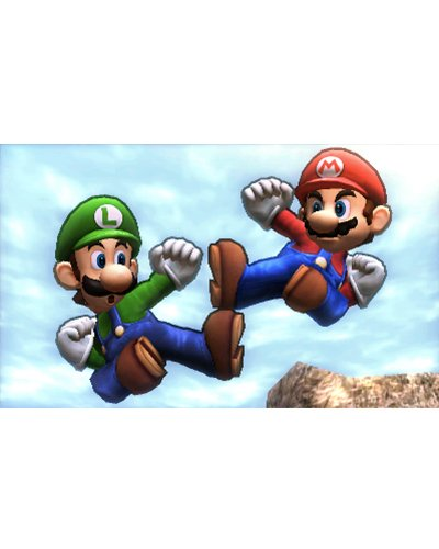 Mario und Luigi, Zeichentrickfiguren, springen mit geballten Fäusten in der Luft, vor blauem Himmel.