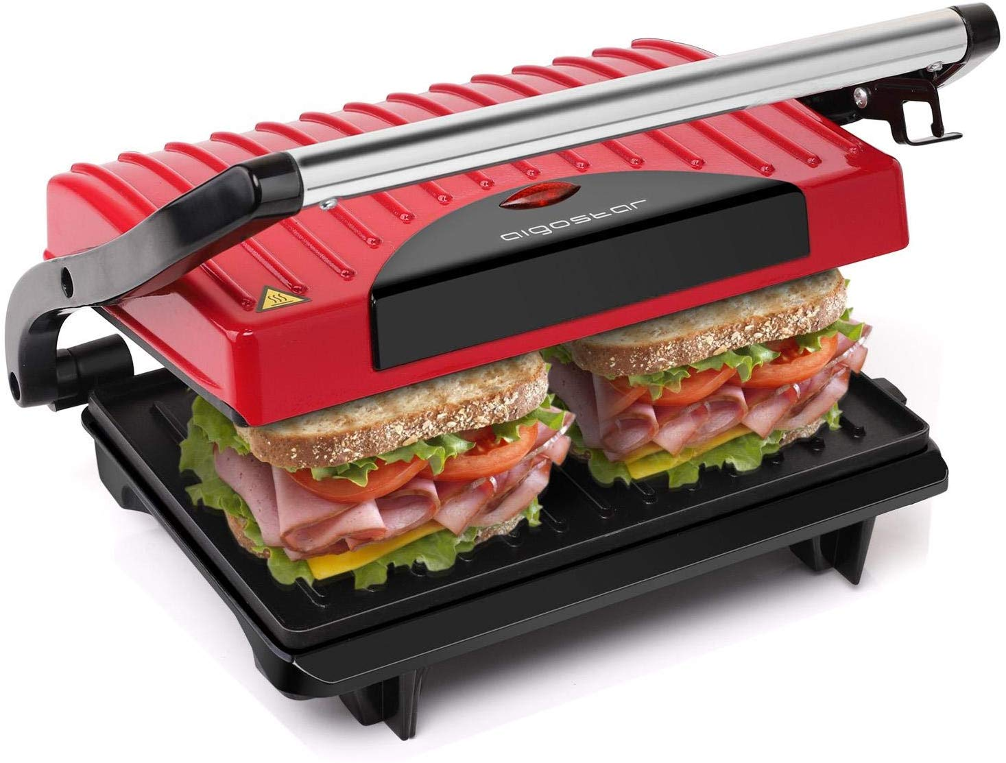 Panini Maker - Sandwichera, Grill, parrilla y máquina de panini 750 W Aigostar Warme AIGOSTAR, 700 W, Rojo