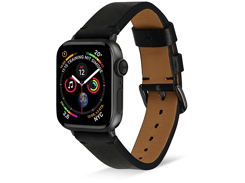 ARTWIZZ WatchBand Leather, Smartband, Apple, Apple Watch Series 9-7 (41mm), 6-4 & SE (40mm), 3-1 (38mm), Schwarz