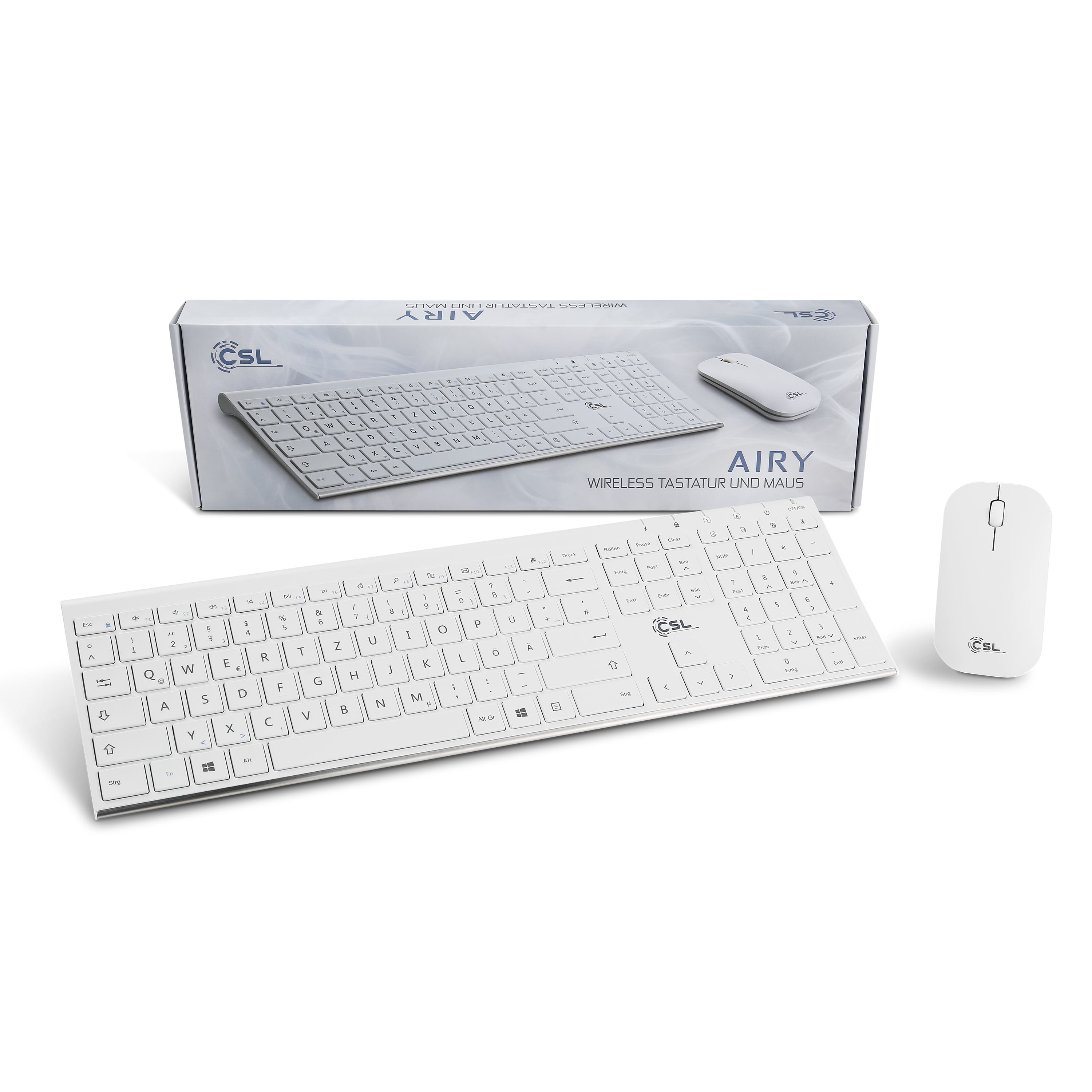CSL AIRY wireless Tastatur und weiß, Maus, Tastatur-/Maus-Set, weiß