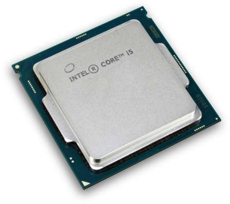 Eine silberne CPU mit metallischer Oberseite und einer blauen Leiterplatte. Sie hat das Intel Core i5 Logo.