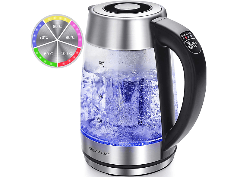 AIGOSTAR OOS 196516 Cris 30OSU Glaswasserkocher mit Temperatureinstellung Wasserkocher, Silber