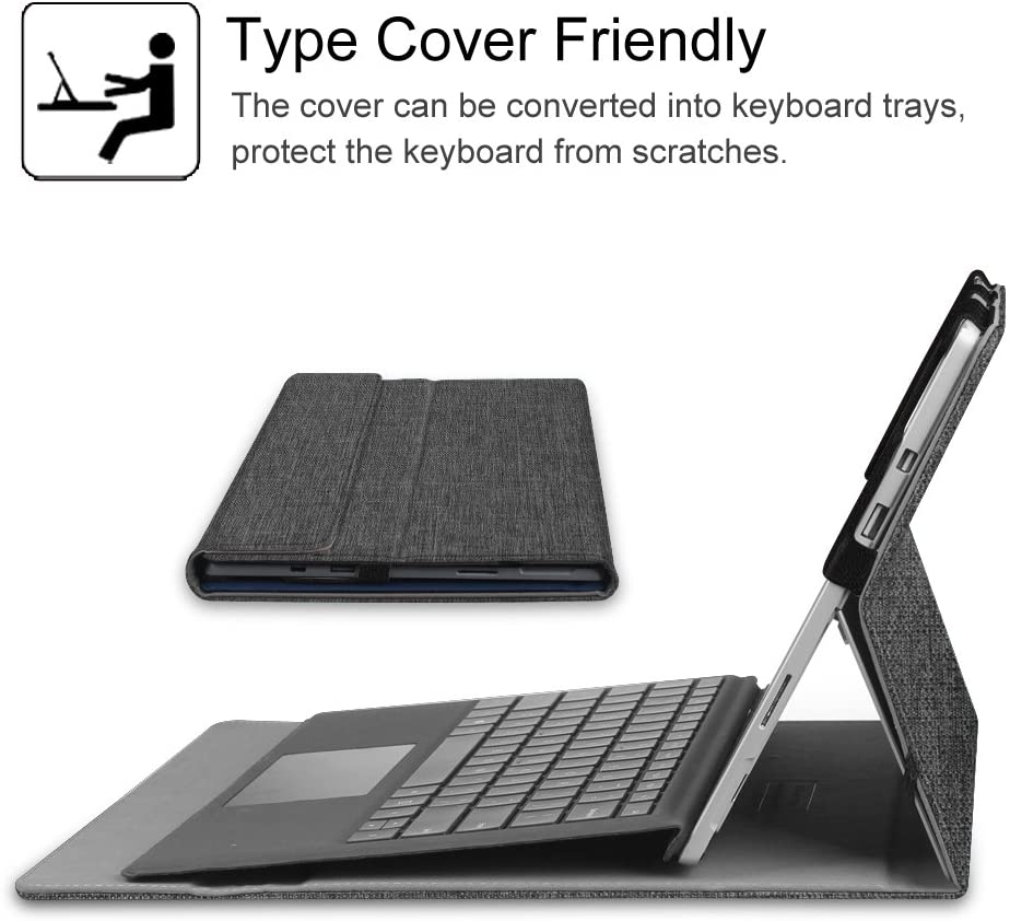 Tablet mit Tastaturhülle. Der Deckel kann in Tastaturablagen umgewandelt werden.