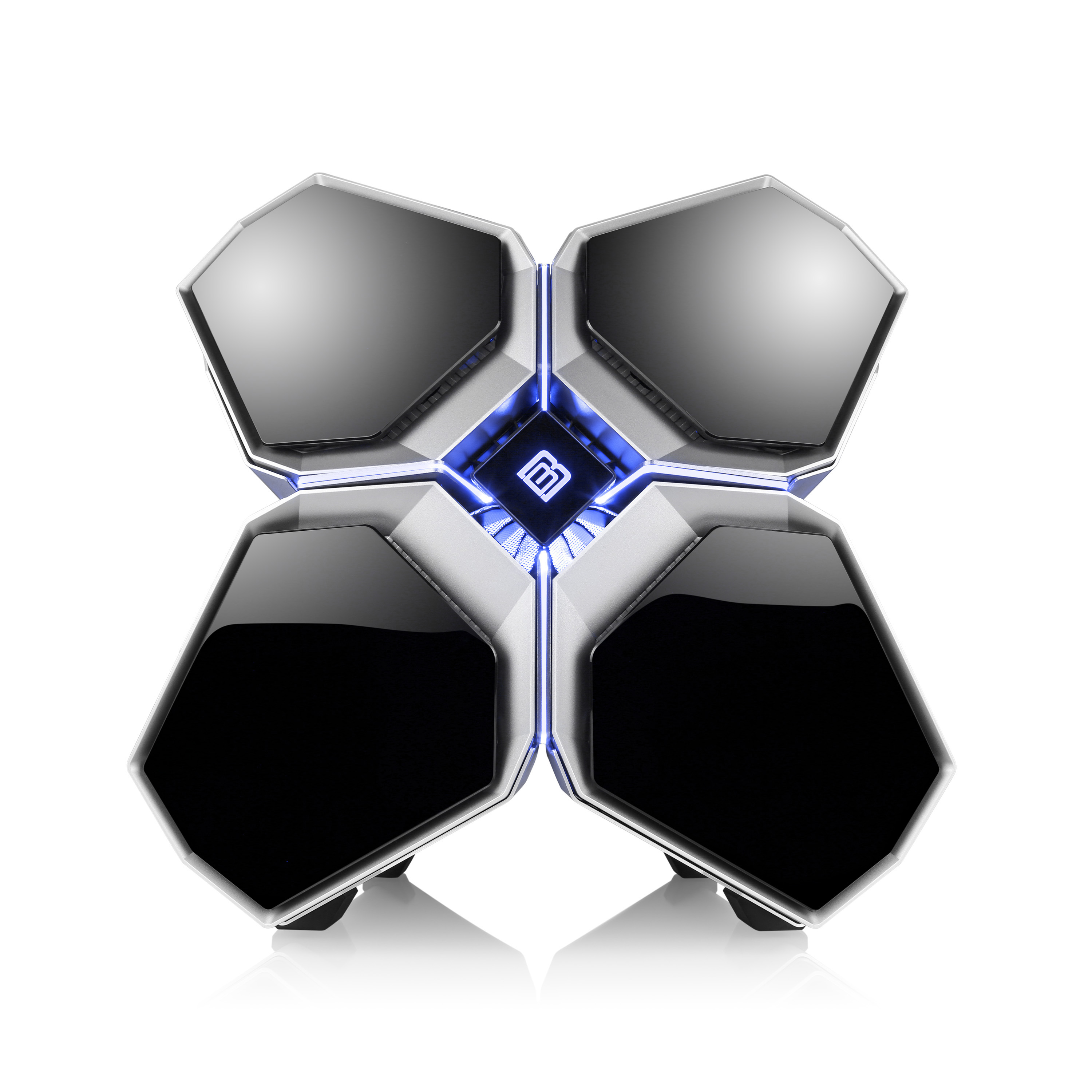 BOOSTBOXX Quadstellar, Beleuchtung RGB Gehäuse, silber PC Steuerung mit
