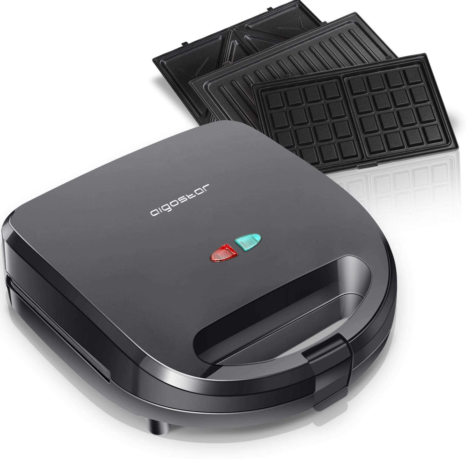 Máquina para hacer sándwiches - Sandwichera 3 en 1: grill, gofres y sandwichera. 750W Aigostar Robin AIGOSTAR, 750 W, Negro