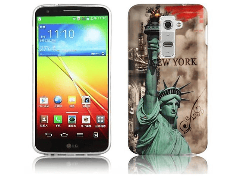 CADORABO Hülle Hard Case Schutzhülle YORK NEW LG, G2, Design, - FREIHEITSSTATUE trendigen Backcover, im