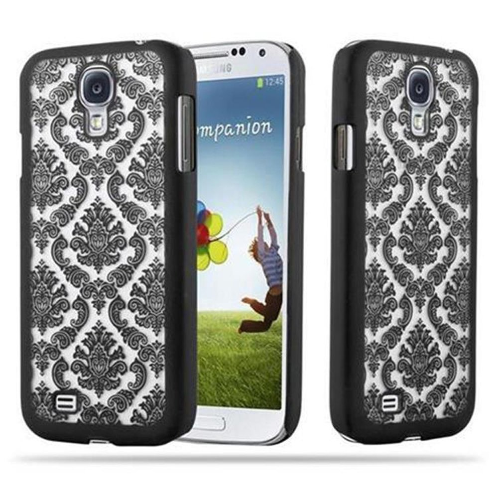 SCHWARZ Samsung, Hülle Case Hard in Henna S4, CADORABO Galaxy Design, Blumen Paisley Backcover,