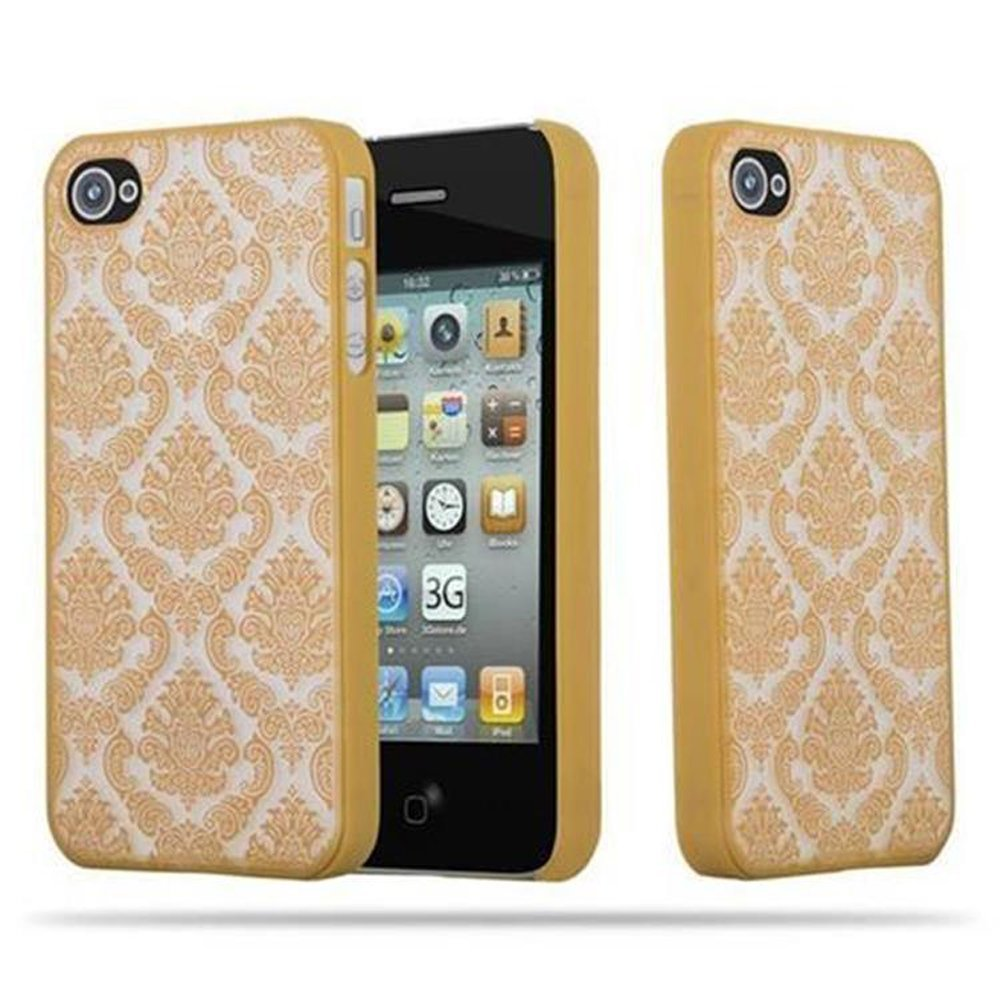 Case in CADORABO Apple, iPhone Hülle 4S, 4 / Hard GOLD Design, Backcover, Paisley Henna Blumen