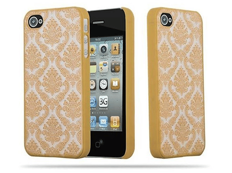 CADORABO Hülle Hard 4 Backcover, Design, GOLD Case Apple, / iPhone 4S, in Blumen Henna Paisley