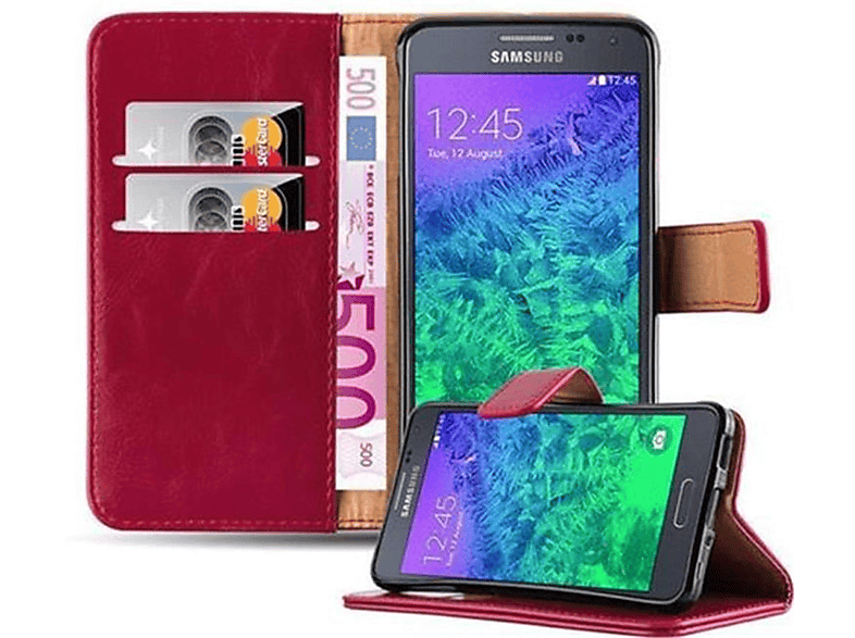 CADORABO Hülle Luxury Book Style, Bookcover, Samsung, Galaxy ALPHA, WEIN ROT