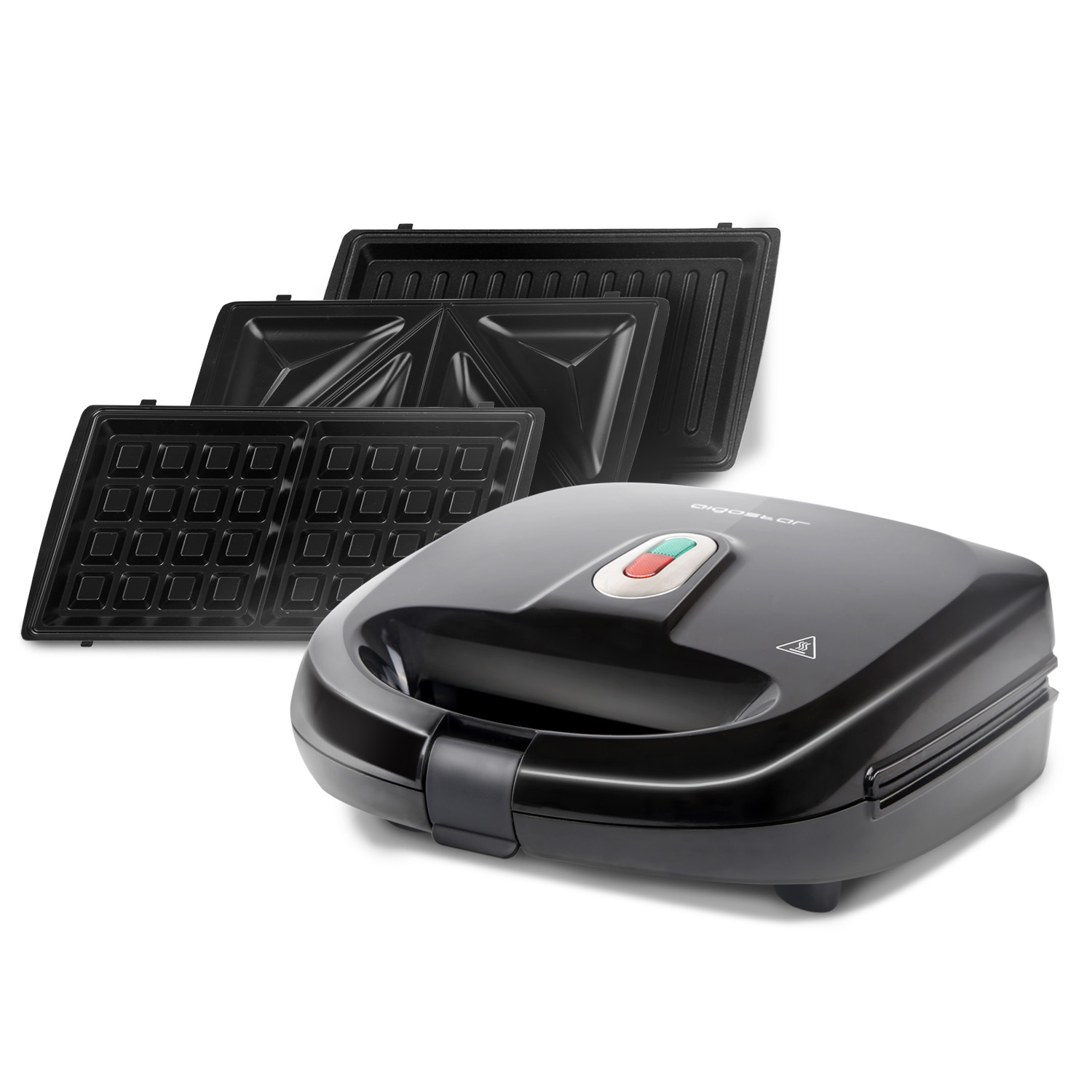 Sandwichera - Rubik Sandwichera 3 en 1: grill, gofrera y sandwichera AIGOSTAR, 750 W, Negro