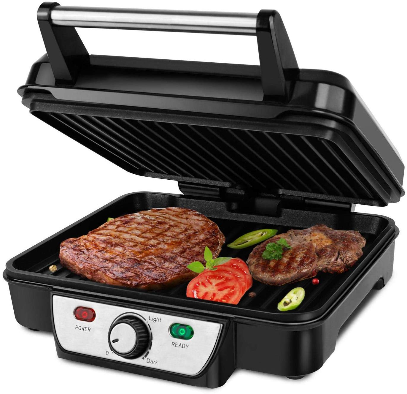 Grill De Contacto aigostar calore 30hhk parrilla sandwichera y panini 1800 w potencia 2 placas cocinado independientes antiadherentes apertura 180º temperatura regulable. bandeja goteo 1800w