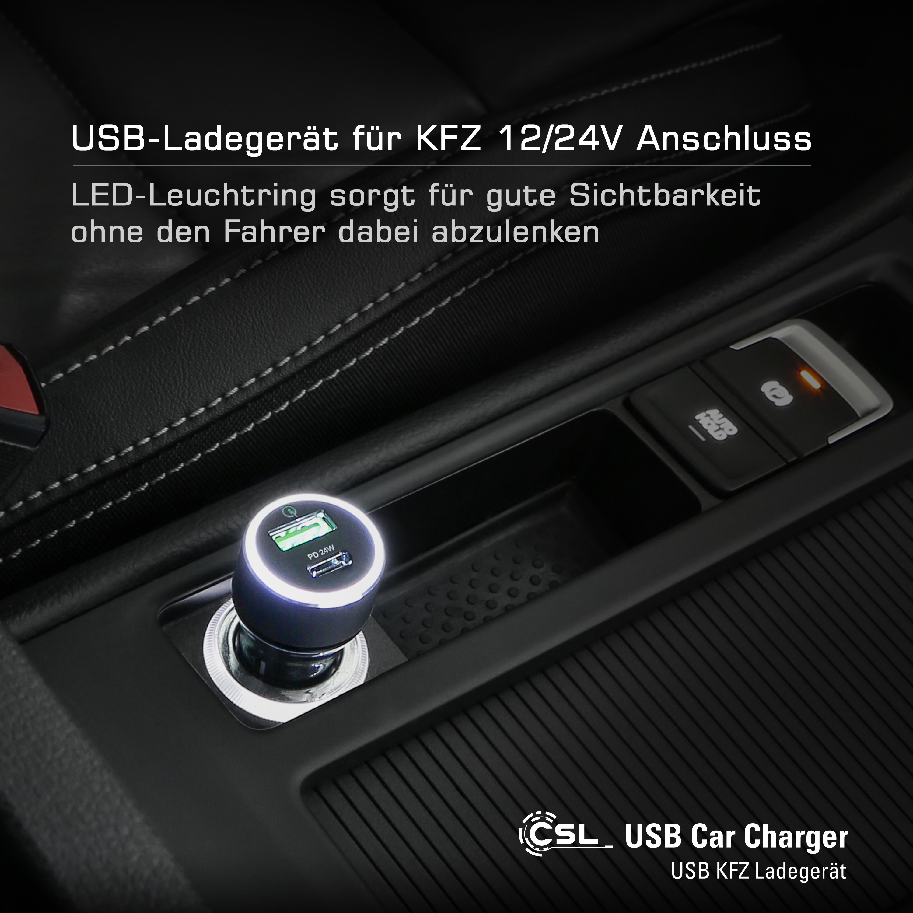 Car Ladegerät CSL USB Charger KFZ 42W USB 2-Port Universal, silber-schwarz