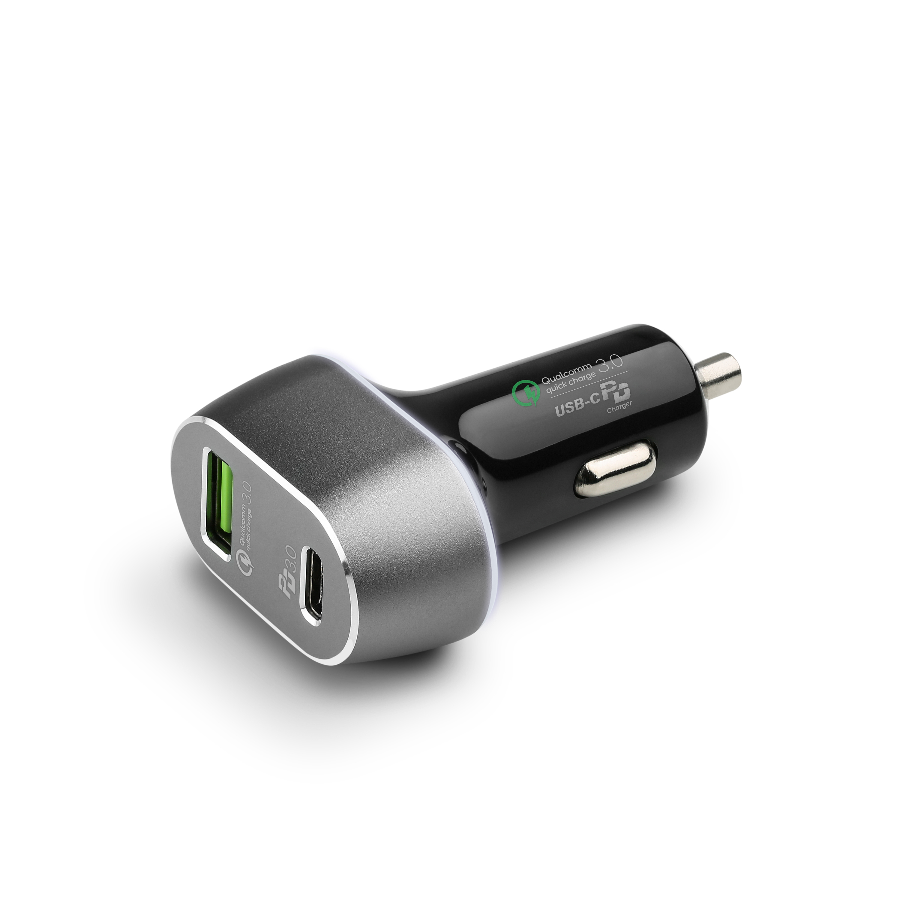 CSL 2-Port USB Charger LED 63W Universal, Ladegerät KFZ USB Car silber-schwarz