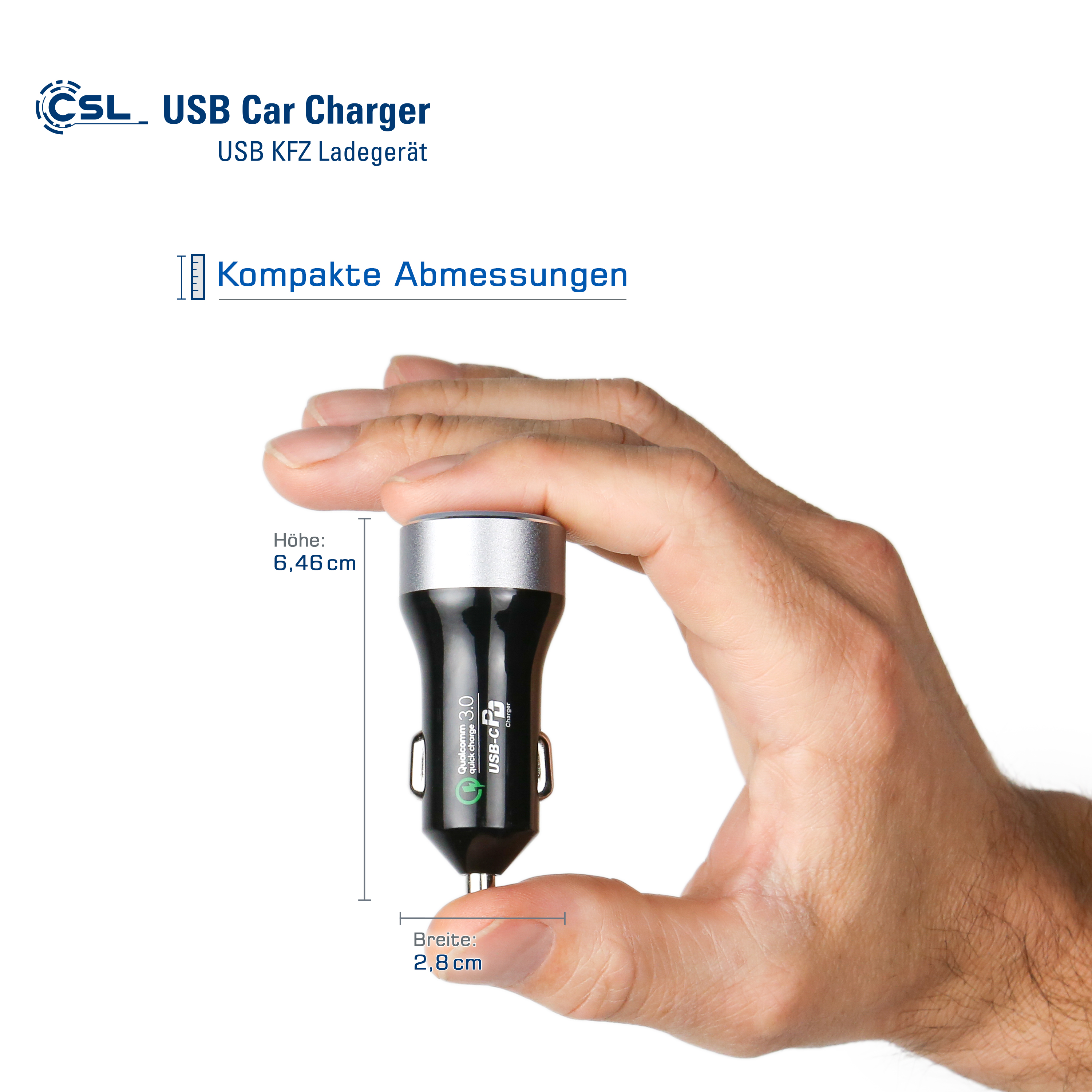 USB 2-Port 42W CSL Ladegerät USB KFZ Charger Car Universal, silber-schwarz