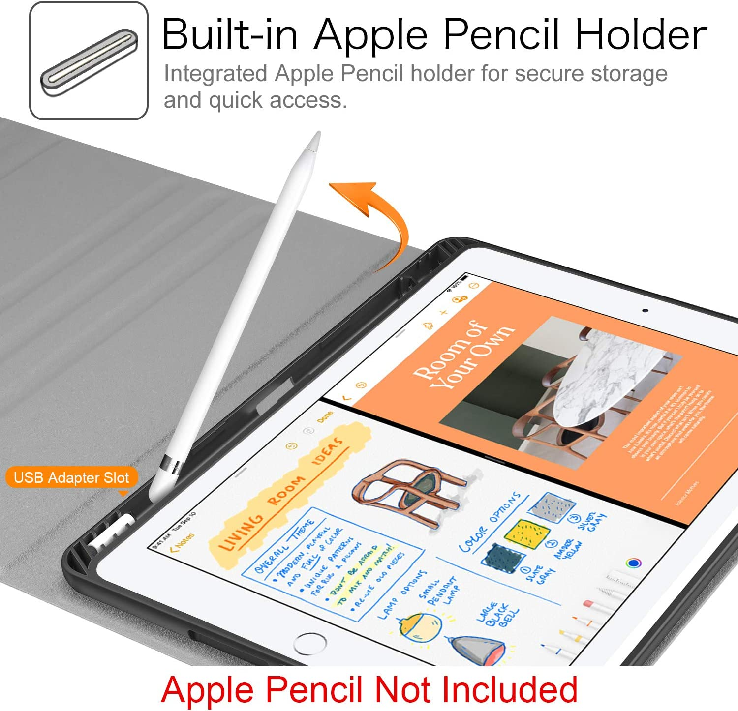 Tablet mit Stift, zeigt eine Rauminneneinzeichnung, mit den Worten 'Room of Your Own'.