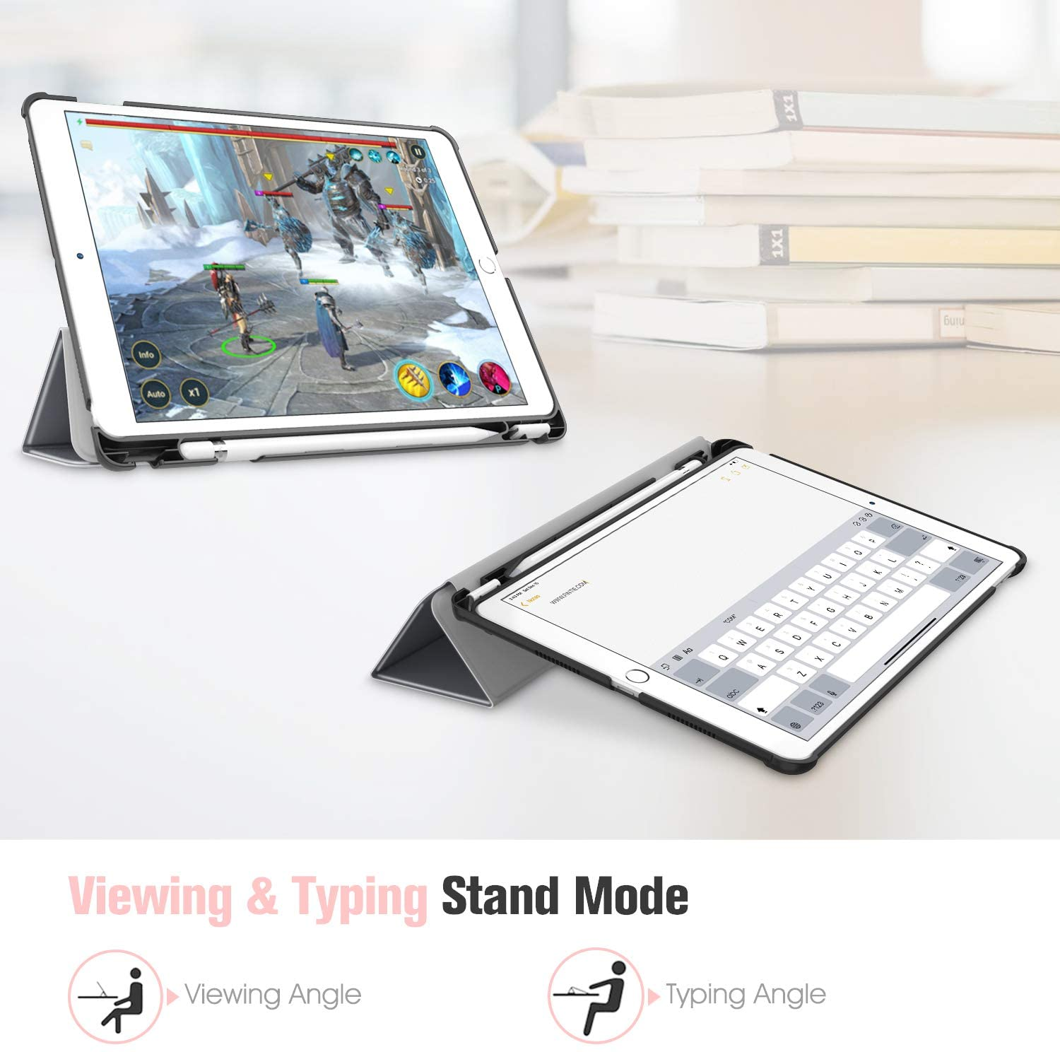 Tablets im Betrachtungs- und Tippmodus. Text erwähnt Betrachtungs- und Tippwinkel.