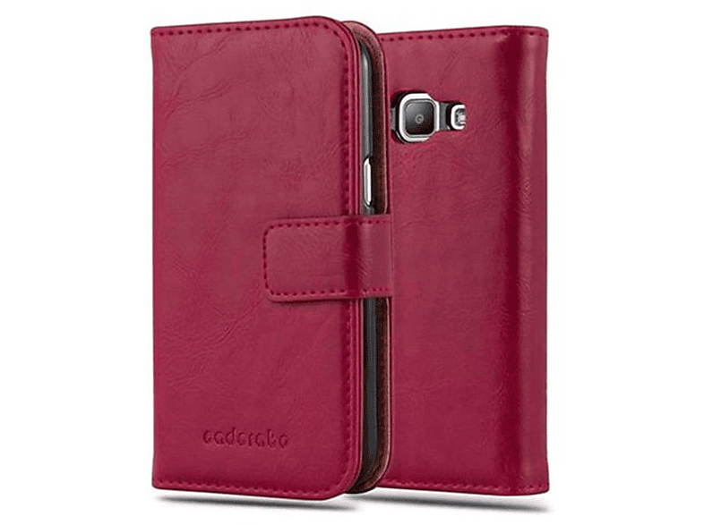 CADORABO Hülle Luxury Book Style, Bookcover, Samsung, Galaxy J1 2015, WEIN ROT