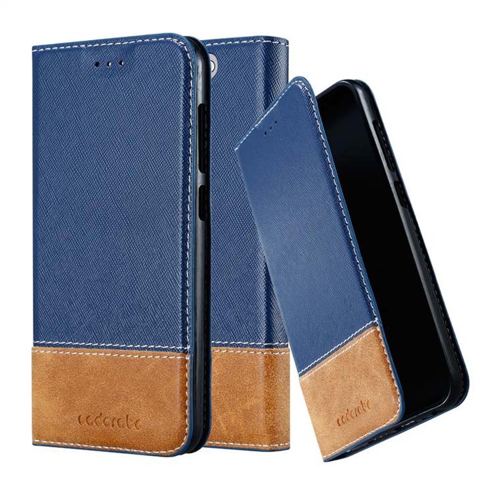 Bookcover, CADORABO DUNKEL A9, Hülle, HTC, BLAU Kunstleder ONE BRAUN